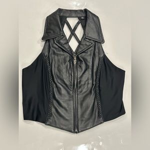Y2K vintage biker leather vest